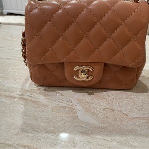 Chanel caramel brown square mini with gold hw